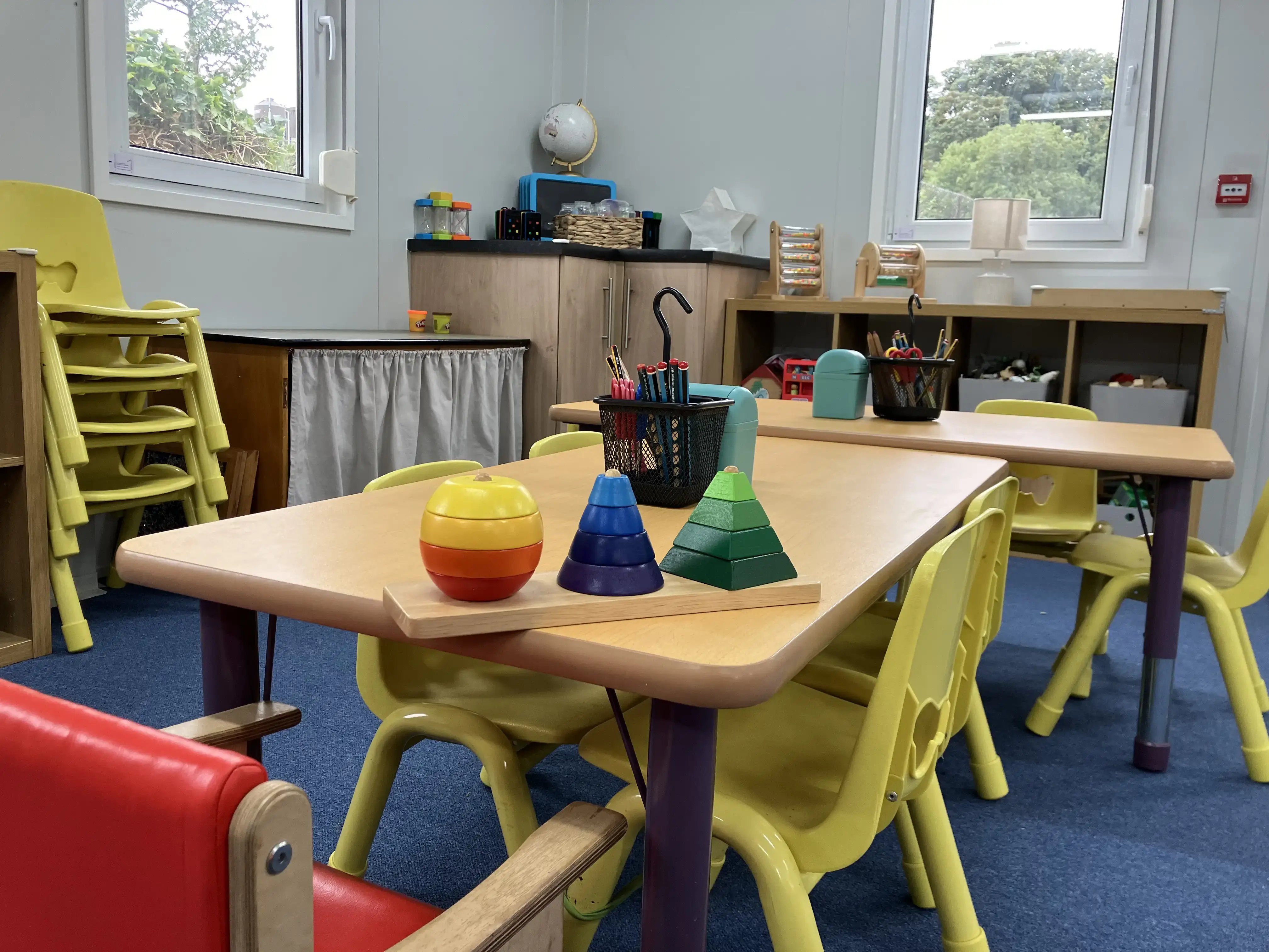 Inside a class room, modular building